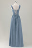 Load image into Gallery viewer, Dark Blue A Line Square Neck Corset Long Bridesmaid Dress with Lace Up Back