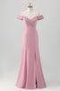 Load image into Gallery viewer, Pink Mermaid Off the Shoulder Long Bridesmaid Dress with Slit