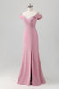 Load image into Gallery viewer, Pink Mermaid Off the Shoulder Long Bridesmaid Dress with Slit