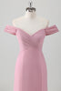 Load image into Gallery viewer, Pink Mermaid Off the Shoulder Long Bridesmaid Dress with Slit