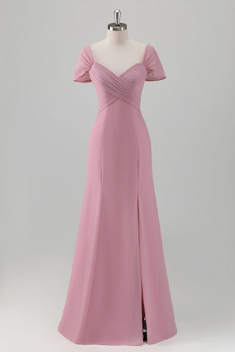 Load image into Gallery viewer, Pink Mermaid Off the Shoulder Long Bridesmaid Dress with Slit