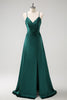 Load image into Gallery viewer, Dark Green A-Line Ruched Lace-Up Back Satin Long Bridesmaid Dress