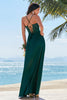 Load image into Gallery viewer, Dark Green A-Line Spaghetti Straps Ruched Lace-Up Back Satin Long Bridesmaid Dress