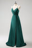 Load image into Gallery viewer, Dark Green A-Line Ruched Lace-Up Back Satin Long Bridesmaid Dress