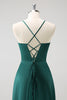 Load image into Gallery viewer, Dark Green A-Line Ruched Lace-Up Back Satin Long Bridesmaid Dress