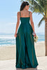 Load image into Gallery viewer, A-Line Dark Green Spaghetti Straps Satin Ruched Long Bridesmaid Dress