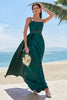 Load image into Gallery viewer, A-Line Dark Green Spaghetti Straps Satin Ruched Long Bridesmaid Dress