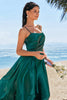 Load image into Gallery viewer, A-Line Dark Green Spaghetti Straps Satin Ruched Long Bridesmaid Dress