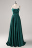 Load image into Gallery viewer, Dark Green A-Line Spaghetti Straps Satin Ruched Long Bridesmaid Dress