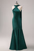 Load image into Gallery viewer, Dark Green Halter Satin Mermaid Bridesmaid Dress