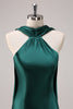 Load image into Gallery viewer, Dark Green Halter Satin Mermaid Bridesmaid Dress