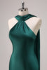 Load image into Gallery viewer, Dark Green Halter Satin Mermaid Bridesmaid Dress