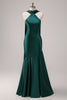 Load image into Gallery viewer, Dark Green Halter Satin Mermaid Bridesmaid Dress