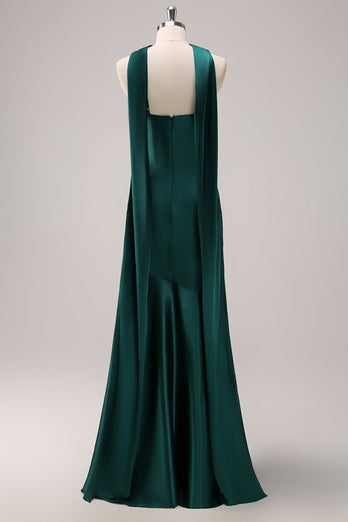 Dark Green Halter Satin Mermaid Bridesmaid Dress