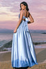 Load image into Gallery viewer, Sky Blue A-Line Spaghetti Straps Ruched Split Long Bridesmaid Dress with Lace Up Back