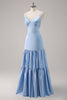 Load image into Gallery viewer, Sky Blue A-Line Spaghetti Straps Satin Long Bridesmaid Dress