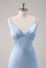 Load image into Gallery viewer, Sky Blue A-Line Spaghetti Straps Satin Long Bridesmaid Dress