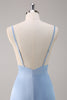 Load image into Gallery viewer, Sky Blue A-Line Spaghetti Straps Satin Long Bridesmaid Dress