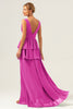 Load image into Gallery viewer, Eucalyptus A Line V Neck Corset Tiered Satin Long Bridesmaid Dress with Slit