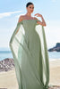 Load image into Gallery viewer, Light Green Cold Shoulder Detachable Sleeves Chiffon Bridesmaid Dress