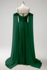 Load image into Gallery viewer, Light Green Cold Shoulder Detachable Sleeves A-Line Chiffon Long Bridesmaid Dress