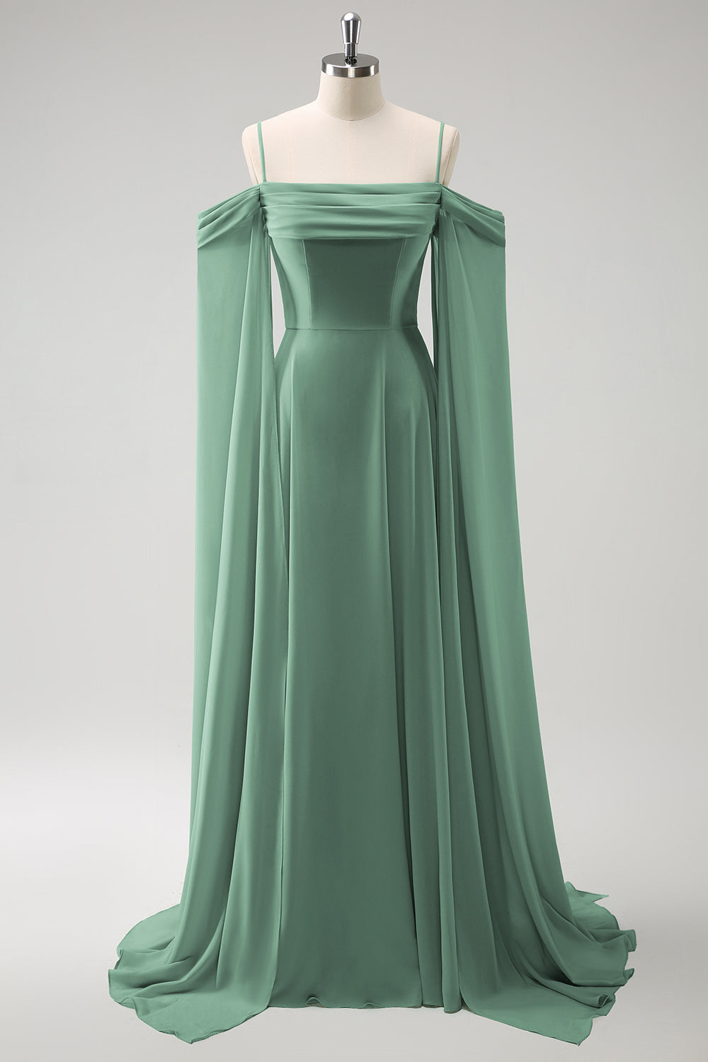 ZAPAKA Women Light Green Bridesmaid Dress A-Line Cold Shoulder Detachable Sleeves Chiffon Long Wedding Guest Dress ZAPAKA UK ZAPAKA Women Light Green Bridesmaid Dress A-Line Cold Shoulder Detachable Sleeves Chiffon Long Wedding Guest Dress ZAPAKA UK
