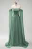 Load image into Gallery viewer, Light Green Cold Shoulder Detachable Sleeves A-Line Chiffon Long Bridesmaid Dress