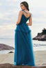 Load image into Gallery viewer, Dark Blue A-Line Spaghetti Straps Pleated Long Bridesmaid Dress