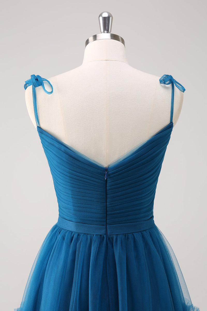 Load image into Gallery viewer, Dark Blue Spaghetti Straps A-Line Tulle Long Bridesmaid Dress