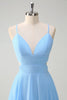 Load image into Gallery viewer, Sky Blue A-Line Spaghetti Straps Tiered Chiffon Bridesmaid Dress