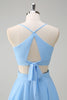 Load image into Gallery viewer, Sky Blue A-Line Spaghetti Straps Tiered Chiffon Bridesmaid Dress