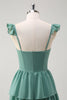 Load image into Gallery viewer, Eucalyptus A Line Corset Tiered Long Bridesmaid Dress with Slit