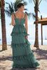 Load image into Gallery viewer, Eucalyptus A-Line Bow Tie Straps Corset Chiffon Long Bridesmaid Dress with Slit