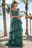 Load image into Gallery viewer, Eucalyptus A-Line Bow Tie Straps Corset Chiffon Long Bridesmaid Dress with Slit