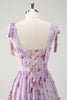 Load image into Gallery viewer, Grey Purple A Line Tiered Ruffled Print Floral Bridesmaid Dress