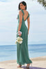 Load image into Gallery viewer, Eucalyptus A-Line Spaghetti Straps Chiffon Long Bridesmaid Dress with Slit