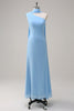 Load image into Gallery viewer, Chiffon Blue Mermaid One Shoulder Long Bridesmaid Dress with Streamer