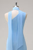 Load image into Gallery viewer, Chiffon Blue Mermaid One Shoulder Long Bridesmaid Dress with Streamer