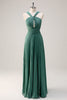 Load image into Gallery viewer, Eucalyptus A Line Halter Neck Chiffon Pleated Long Bridesmaid Dress