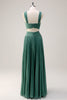 Load image into Gallery viewer, Eucalyptus A Line Halter Neck Chiffon Pleated Long Bridesmaid Dress