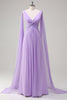 Load image into Gallery viewer, Elegant Lilac Chiffon A-Line Gown with Flowing Cape Sleeves