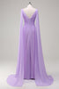 Load image into Gallery viewer, Elegant Lilac Chiffon A-Line Gown with Flowing Cape Sleeves