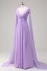 Load image into Gallery viewer, Elegant Lilac Chiffon A-Line Gown with Flowing Cape Sleeves