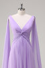 Load image into Gallery viewer, Elegant Lilac Chiffon A-Line Gown with Flowing Cape Sleeves