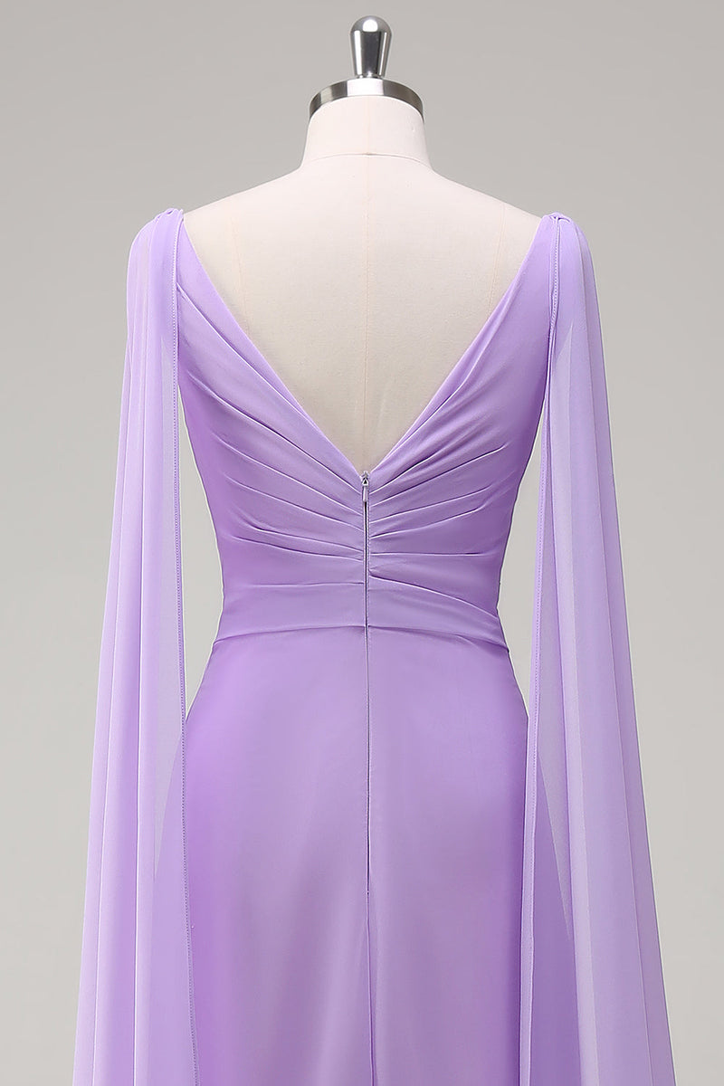 Load image into Gallery viewer, Elegant Lilac Chiffon A-Line Gown with Flowing Cape Sleeves