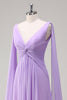 Load image into Gallery viewer, Elegant Lilac Chiffon A-Line Gown with Flowing Cape Sleeves