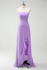 Load image into Gallery viewer, Purple A-Line Strapless Ruffled Long Bridesmaid Dress with Bow Ties