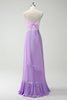 Load image into Gallery viewer, Purple A-Line Strapless Ruffled Long Bridesmaid Dress with Bow Ties