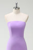 Load image into Gallery viewer, Purple A-Line Strapless Ruffled Long Bridesmaid Dress with Bow Ties