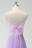 Load image into Gallery viewer, Purple A-Line Strapless Ruffled Long Bridesmaid Dress with Bow Ties